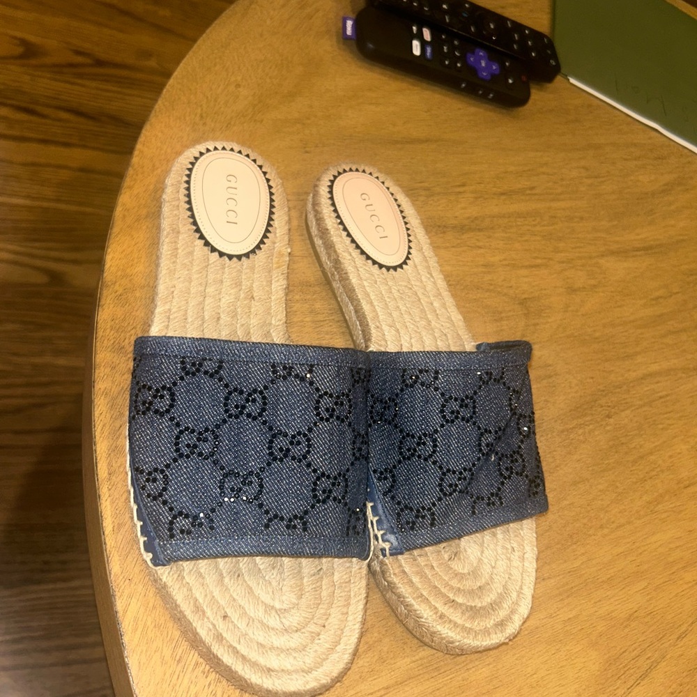 Gucci logo denim espadrille Sandal size 39.5 (pilar GG) - Picture 3 of 7